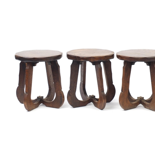 30 - Five oak stools, 41cm high x 35cm in diameter