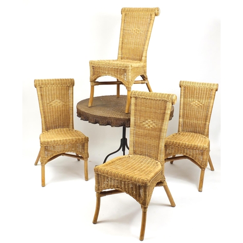 18 - Rattan and wrought iron conservatory table with four chairs