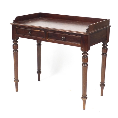 108 - Victorian mahogany wash stand with two drawers, 81cm H x 90cm W x 48cm D