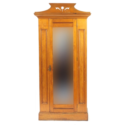 105 - Satin walnut wardrobe with mirrored door, 215cm H x 102cm W x 48cm D