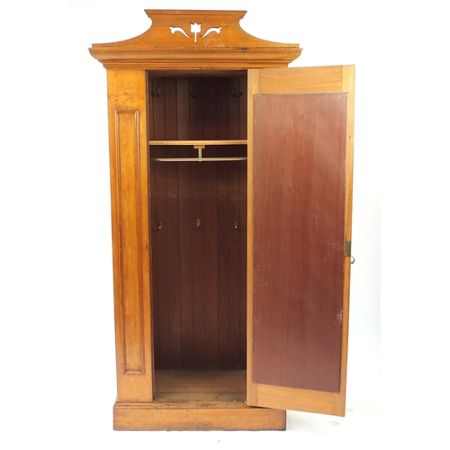 105 - Satin walnut wardrobe with mirrored door, 215cm H x 102cm W x 48cm D