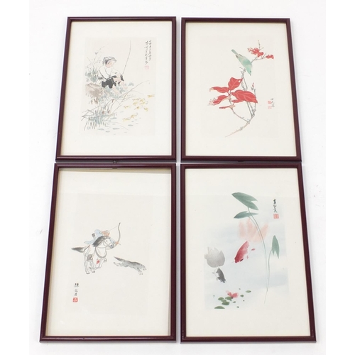 348 - Set of four Chinese coloured prints, each framed, 36cm x 24cm
