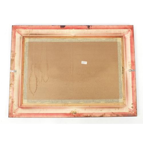 40 - Large rectangular wall hanging mirror with bevelled glass and black and gilt frame, 118cm x 86cm