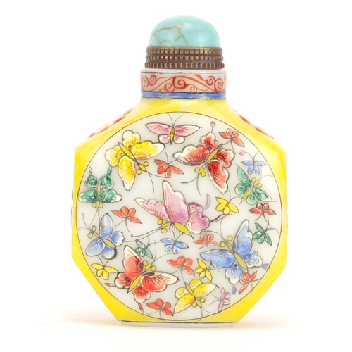 683 - Chinese porcelain snuff bottle enamelled with butterflies, 7cm high