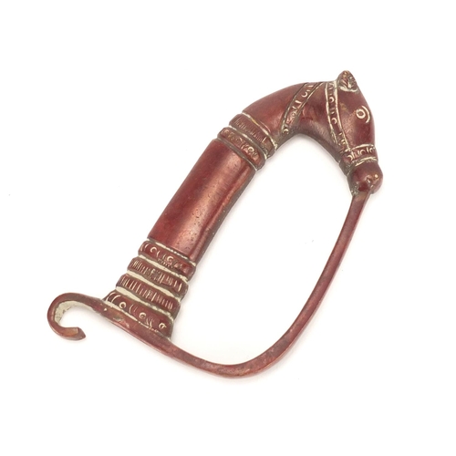 701 - Chinese bronze horse head sword handle, 10.5cm in length