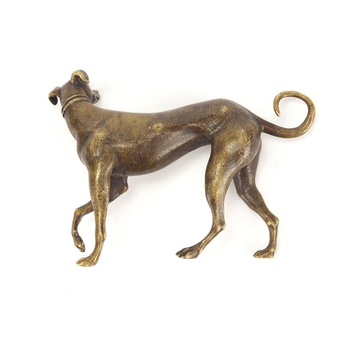 702 - Patinated bronze study of a lurcher, 7cm in length