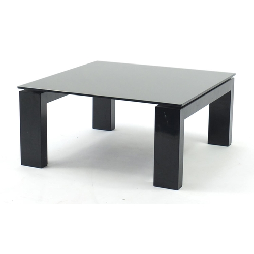 186 - Contemporary square glass topped coffee table, 33cm H x 71cm W x 70cm D