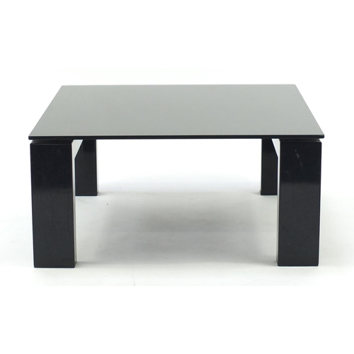 186 - Contemporary square glass topped coffee table, 33cm H x 71cm W x 70cm D