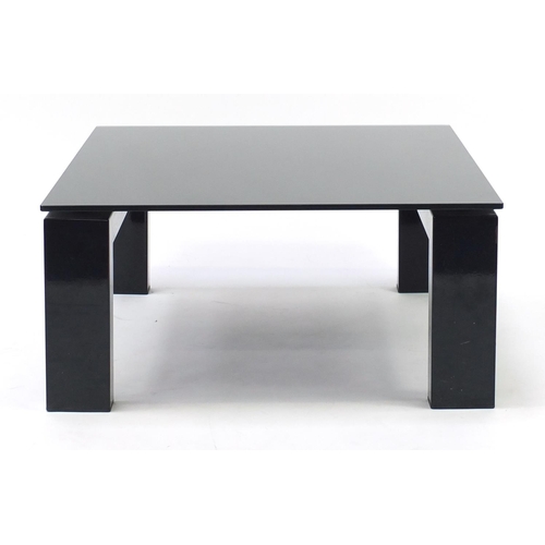 185 - Contemporary square glass topped coffee table, 33cm H x 71cm W x 70cm D