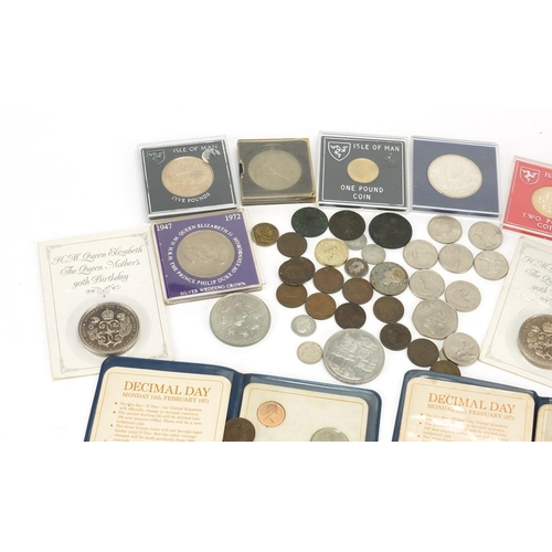 619 - Mostly British coins including five pound coins, silver three penny bits and commemorative crowns