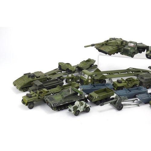 2435 - Dinky and Corgi die cast army vehicles including SRn6 hovercraft, tanks and trucks