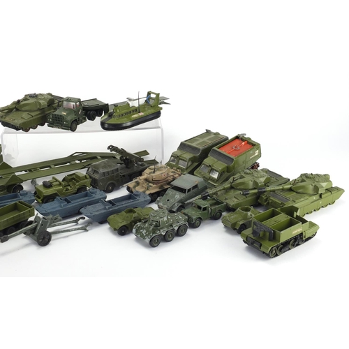 2435 - Dinky and Corgi die cast army vehicles including SRn6 hovercraft, tanks and trucks