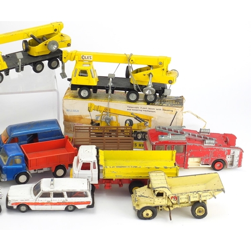 2437 - Mostly die cast Dinky toys including Coles Hydra truck 980 with box, Elevateur A Godets 560 with box... 