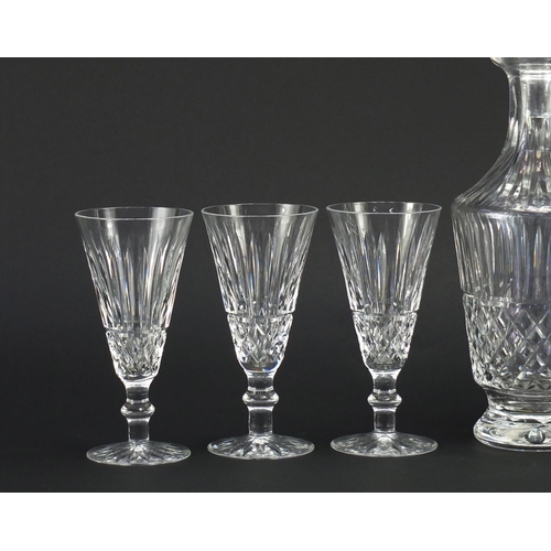 2211 - Waterford crystal decanter and a set of six glasses, the decanter 32cm high, each glass 16cm high