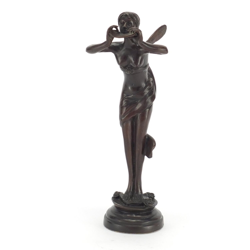 2343 - Art Nouveau style patinated bronze model of a fairy, 31.5cm high