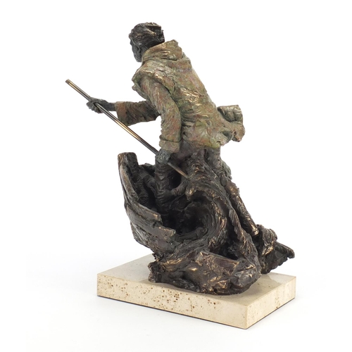 2195 - L M Lafuente, modern bronze sculpture of two figures in a boat titled 'Destino', limited edition 600... 