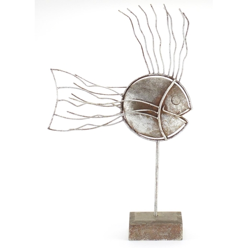 2196 - Modernist silvered fish sculpture, 62cm high