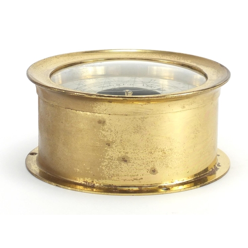 2295 - Brass ships bulk head barometer, inscribed Makers to the Admiralty, 18cm in diameter