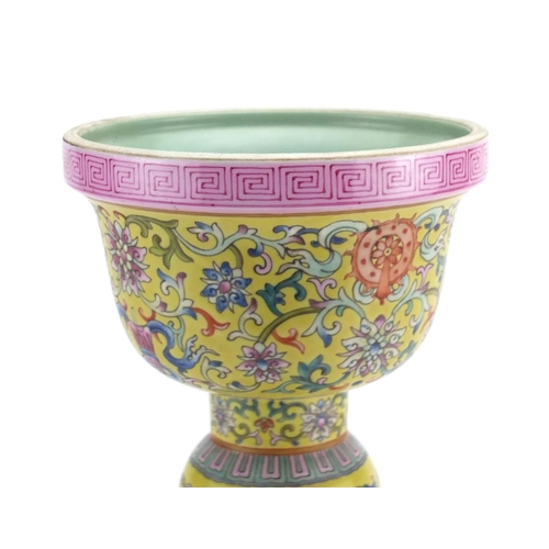 179 - Chinese porcelain two section Gu vase, hand painted in the famille rose palette with daoist emblems ... 