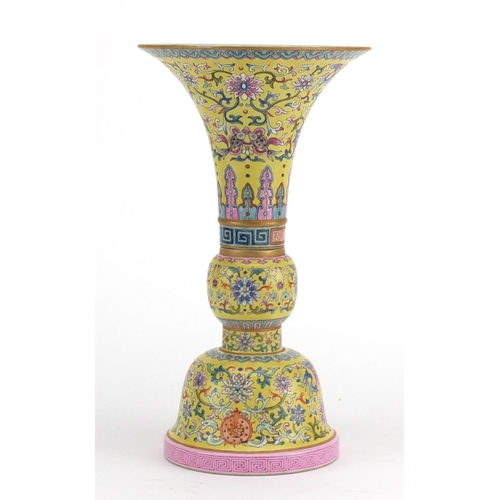 179 - Chinese porcelain two section Gu vase, hand painted in the famille rose palette with daoist emblems ... 