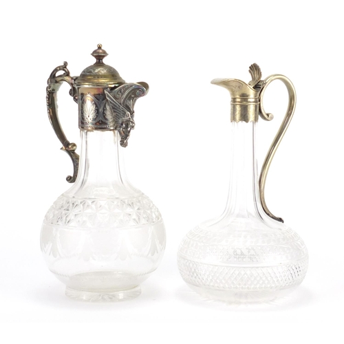 2209 - Two Good quality Victorian cut glass claret jugs with silver plated mounts and acid etched decoratio... 