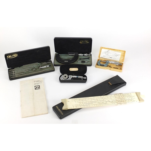 562 - Group of vintage micrometres and slide rules