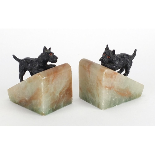 267 - Pair of Art Deco Spelter dog and onyx bookends, each 11cm high