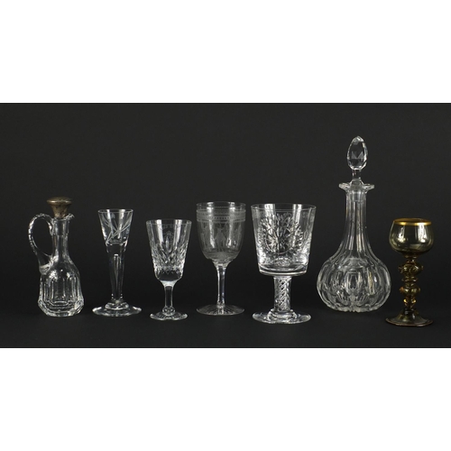 480 - Crystal and glassware including Stuart York Minster commemorative goblet, vinegar bottle with silver... 