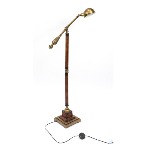 55 - Wooden and brass adjustable reading lamp, 130cm high