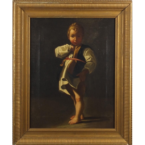 784 - Full length portrait of a young boy, 19th century continental school oil on canvas, framed, 44cm x 3... 