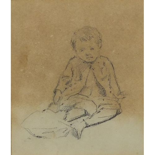 813 - Charles Rowbotham - Young boy reading a book and one other, two 19th century pencil drawings, framed... 