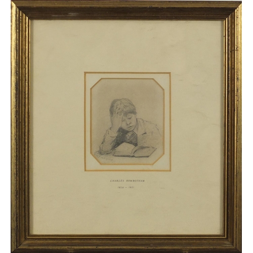 813 - Charles Rowbotham - Young boy reading a book and one other, two 19th century pencil drawings, framed... 