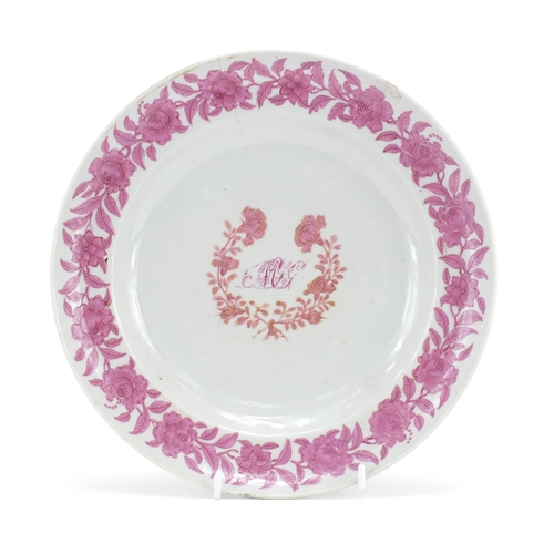 217 - Chinese porcelain plate hand painted in the famille rose palette with flowers, 24.5cm in diameter