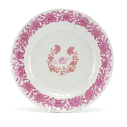 217 - Chinese porcelain plate hand painted in the famille rose palette with flowers, 24.5cm in diameter