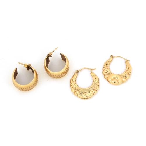 2655 - Two pairs of 9ct gold hoop earrings, the largest 2.4cm in diameter, approximate weight 4.2g