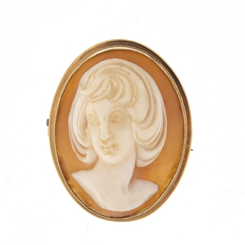 2679 - 9ct gold cameo maiden head brooch, 3.5cm in length, approximate weight 7.2g