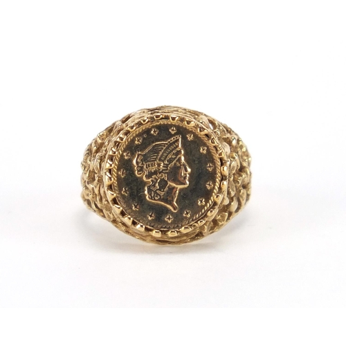 2640 - 9ct gold ring set with a one Tallar coin, size O, approximate weight 4.2g