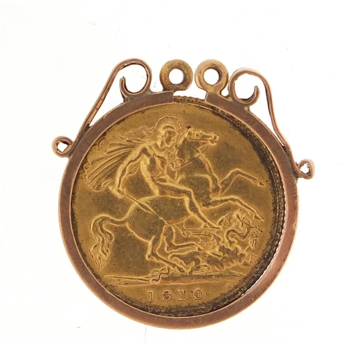 2639 - Edward VII 1910 gold half sovereign with 9ct gold pendant mount, approximate weight 5.1g