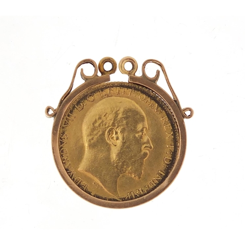 2639 - Edward VII 1910 gold half sovereign with 9ct gold pendant mount, approximate weight 5.1g