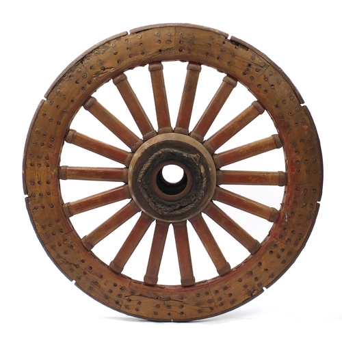 286 - Large antique Chinese ceremonial carriage wheel, 123cm in diameter