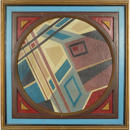 2314 - Abstract composition, geometric shapes, circular oil on canvas,  bearing a signature Servrancky, hou... 