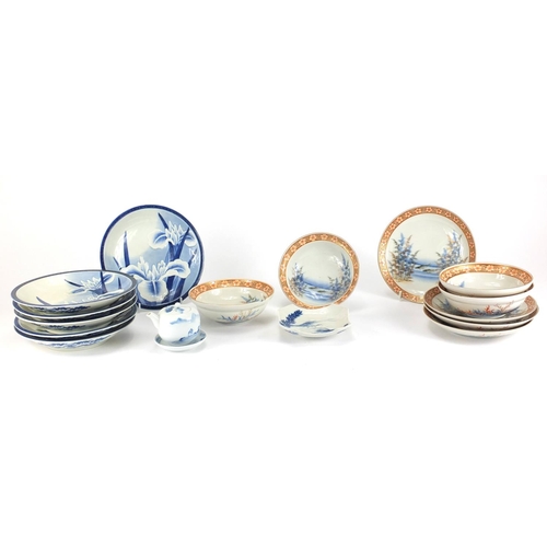 2349 - Japanese porcelain including blue and white flower dishes, the largest each 20cm in diameter