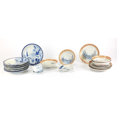 2349 - Japanese porcelain including blue and white flower dishes, the largest each 20cm in diameter