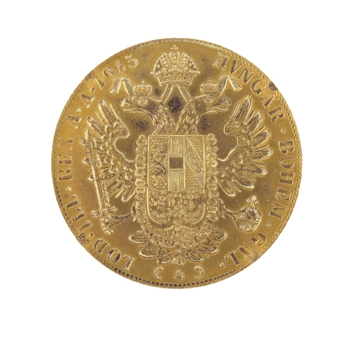 2589 - Austro Hungarian 1915 gold four ducat, approximate weight 14.2g