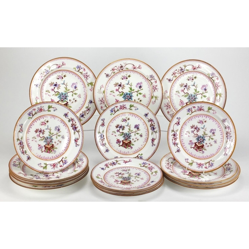2375 - Royal Crown Derby teaware including soup bowls and dinner plates, each enamelled with flowers, some ... 