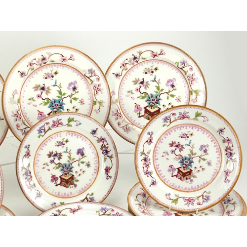 2375 - Royal Crown Derby teaware including soup bowls and dinner plates, each enamelled with flowers, some ... 
