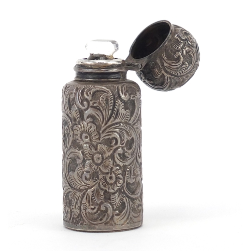 38 - Victorian silver scent bottle embossed with flowers by C C May & Sons, Birmingham 1897, 6.8cm high, ... 