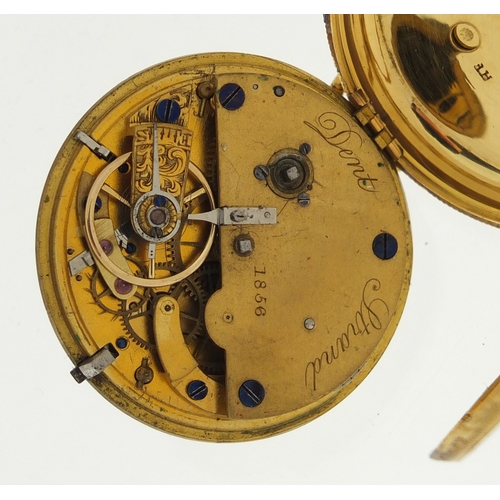 702 - Victorian ladies 18ct gold Kendal & Dent pocket watch, the movement numbered 1856, the case dated Ch... 