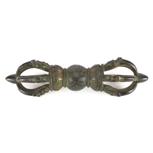 359 - Tibetan patinated bronze dorje, 23cm wide