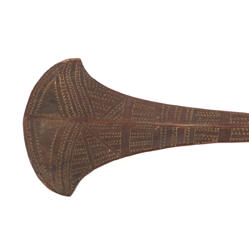 336 - Polynesian War club with carved with geometric tribal motifs, probably Tongan or Fijian, 70cm in len... 